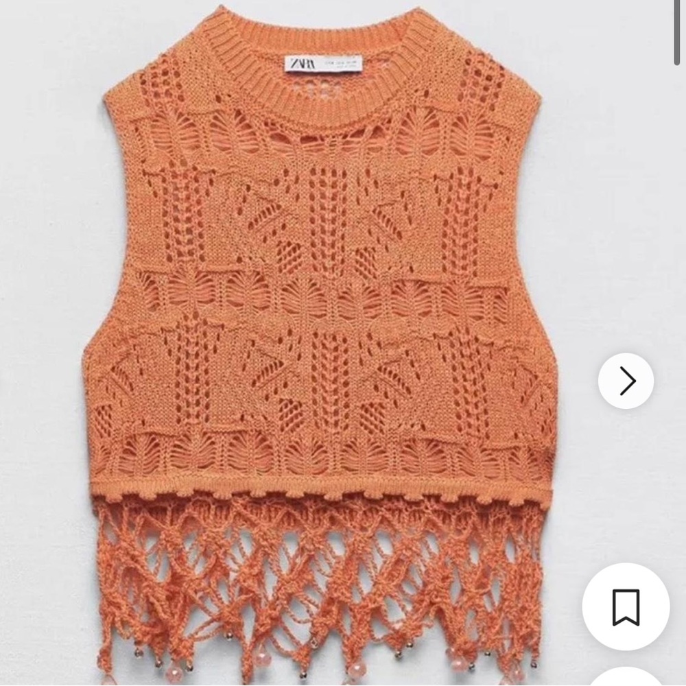 Zara Womens Top Crochet Punto Abalorios